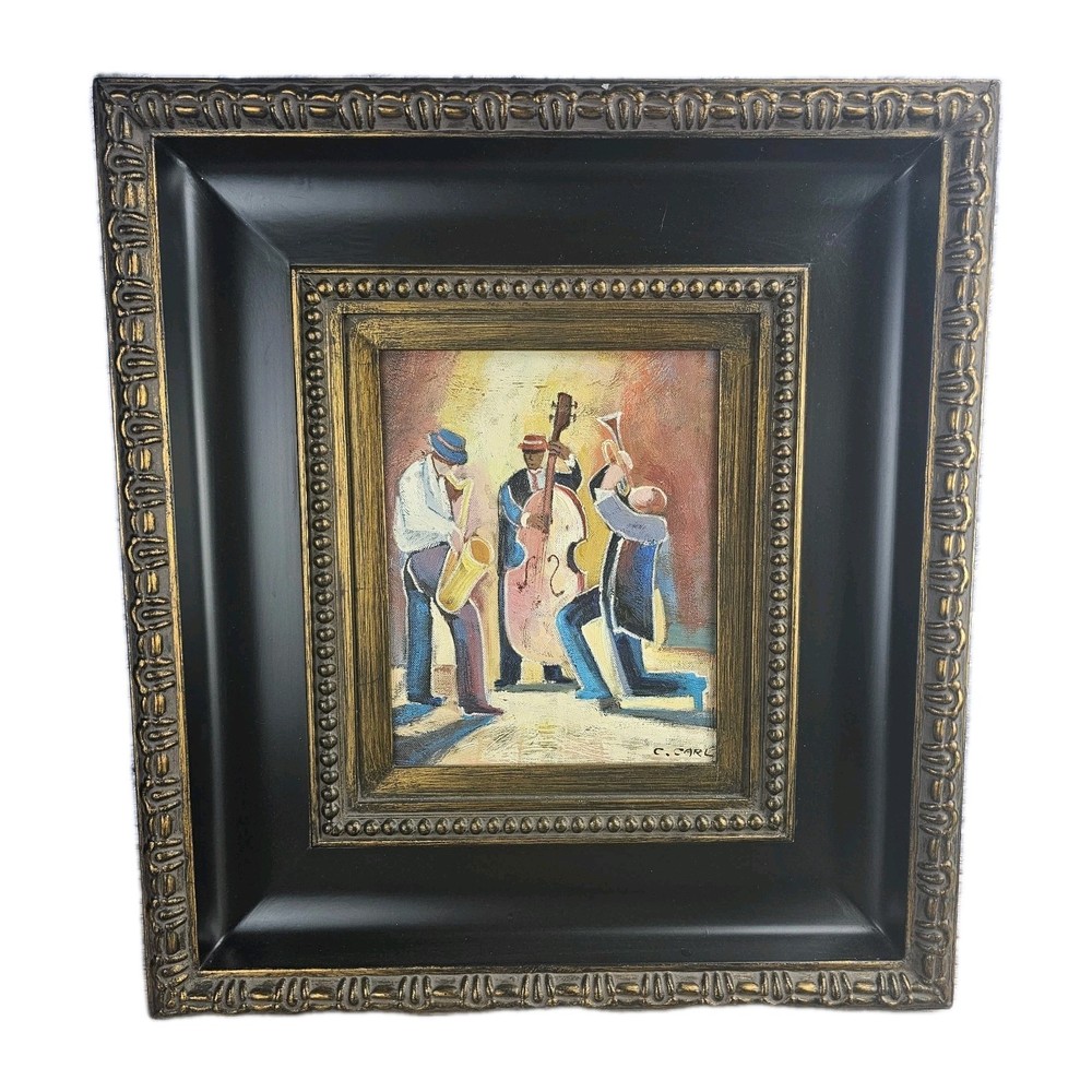 Abstract Jazz Musicians Framed Painting On Canvas Signed C. Carl CERTIFIED