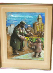 RUBIN ATKINS Mid Century Modernist Pretzel Vendor Mixed Media