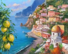 POSITANO PAINTING SEA LEMONS PAINTER SOMMA ITALY AMALFI COAST gemälde malerei
