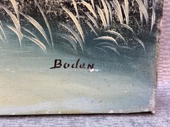BODAN SIGNED OIL PAINTING WINTER BARN SNOW LANDSCAPE 24″ X 36ART RESTORATION