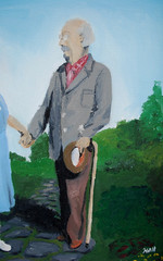 Vtg ‚ELDERLY COUPLE‘ PORTRAIT Acrylic Painting On Board Signed Framed 20″ x 16″
