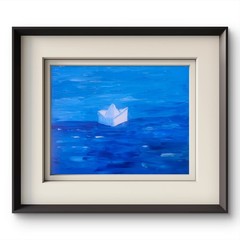 White Paper Boat Origami Sailing In Water Pop Art Canvas Painting 11×14 Canvas