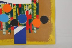Mid Century Collage Abstract Style Oil Painting On Canvas Signed Jon Henry