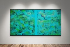 One-of-a-Kind Green ColorField Luxury Textured Abstract Canvas Art 59×30 in