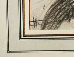 VINTAGE CHARCOAL ARTWORK ARTIST MONOGRAMMED ‚SPECTATORS‘ MUSEUM QUALITY FRAMING