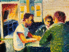 Three Men Sitting at a Table Fauvist Oil Painting-C. 1955-Israel Louis Winarsky