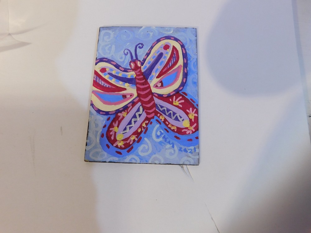 Patterned Butterfly – ACEO Painting – 2.5×3.5″ Casein on Arches Art Board 2021