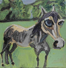 Original 8″x8″ horse oil painting on stretched canvas, signed on the back
