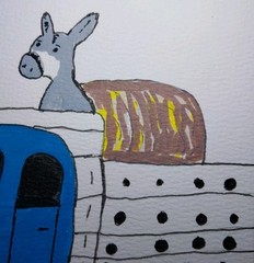 Expressionism Original Painting 6×4 Whimsical Animals Donkey In Truck Folk Art