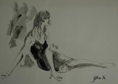 Vintage Watercolor & Ink of a Reclining Woman by LIsted Artist Hendrik Grise
