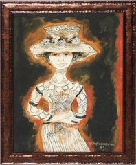 RENE PORTOCARRERO-Cuban Modernist-Original Signed Ink/Gouache-Female Portrait
