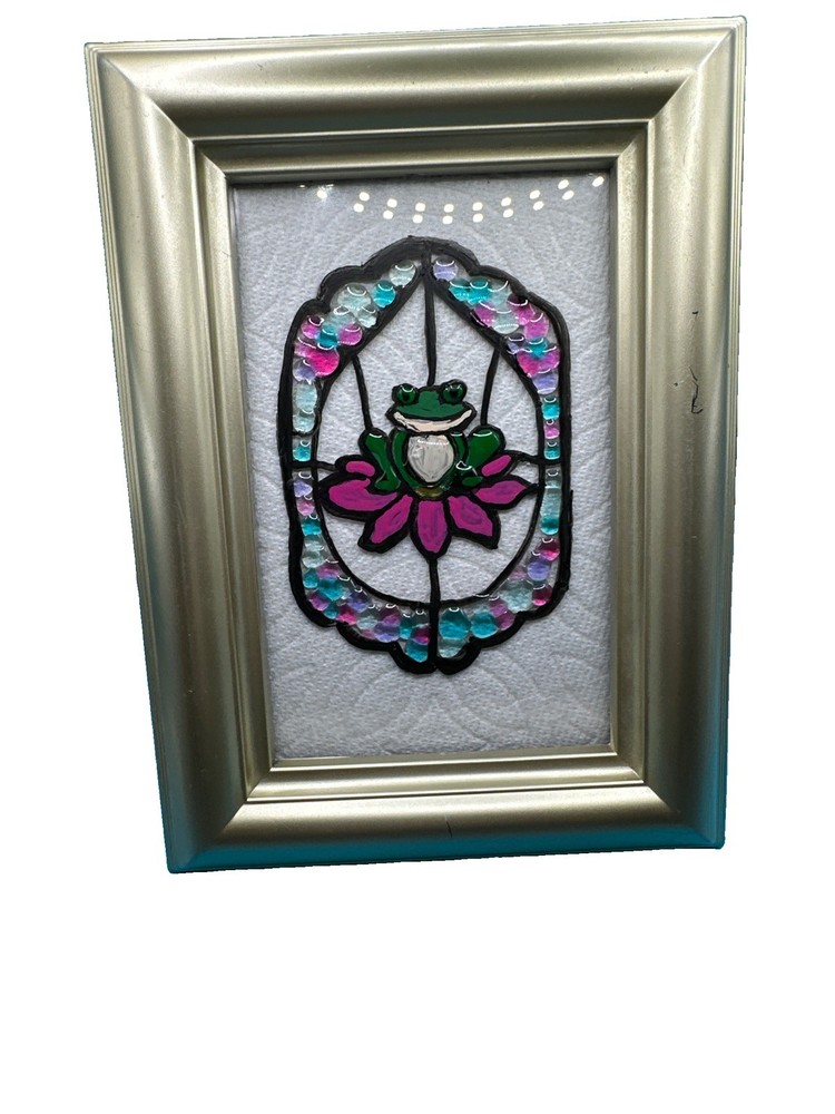 Hand Painted Rock Art Frog On Flower Art Resin Art Stained Glass Gift Rock