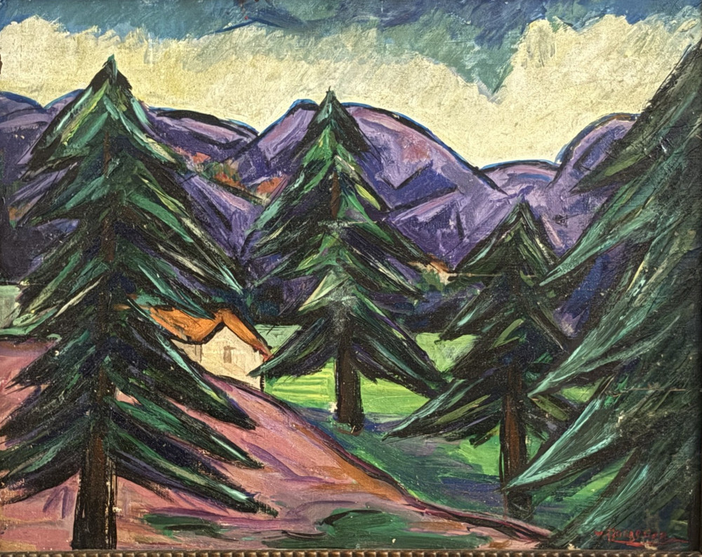 Mountain Landscape with Pine Trees 16 x 20 Oil Painting-1950s-Maxim Bugzester