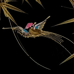 Chinese Oil Painting Bamboo Bird Gold Black Hand-painted Asian Art Plywood 7×10″