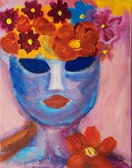 Woman With Flowered Hair Abstract Neo Expressionism Original Artwork Canvas