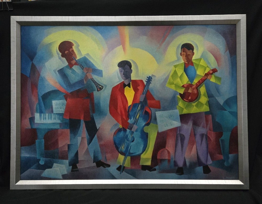 L. Parks Cubist Jazz Trio Painting/Print? – 23″ x 32″ – Unknown Original