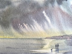 CLOUDY SKY DOG LOVE SEA Original Artwork Painting Landscape Art Seascape Gift A5