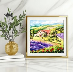 Original Impasto Artwork 8×8 Italy Painting Tuscany Landscape Lavender Wall Art