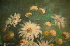 Charming Mid Century Impressionist Oil Painting of White Daisies Walter Baldwin