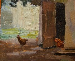 Ukrainian Soviet USSR Oil Painting impressionism realism chicken coop
