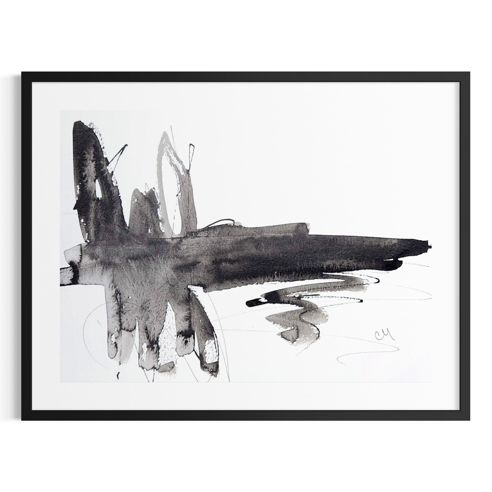 Original Abstract 9×12 Painting Ink Black White Wall Art Minimalist Home Decor