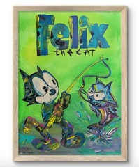 Original Felix the Cat 12 X 16 Painting Signed – Colorful Pop Art FT STUDIO Fish