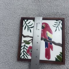 Two Red Hand Painted Parrots On Koa Wood Frame