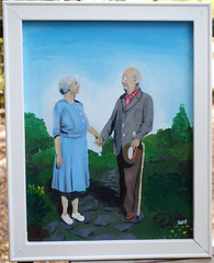 Vtg ‚ELDERLY COUPLE‘ PORTRAIT Acrylic Painting On Board Signed Framed 20″ x 16″