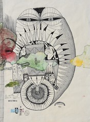 Jörg Shimon Schuldhess 1941-1992 Basel/oil & ink „African accusation“ 1971