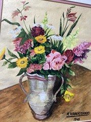 R Habermann 1966 „Still Life With Flowers Scene“ Gouache Painting -Signed/Framed