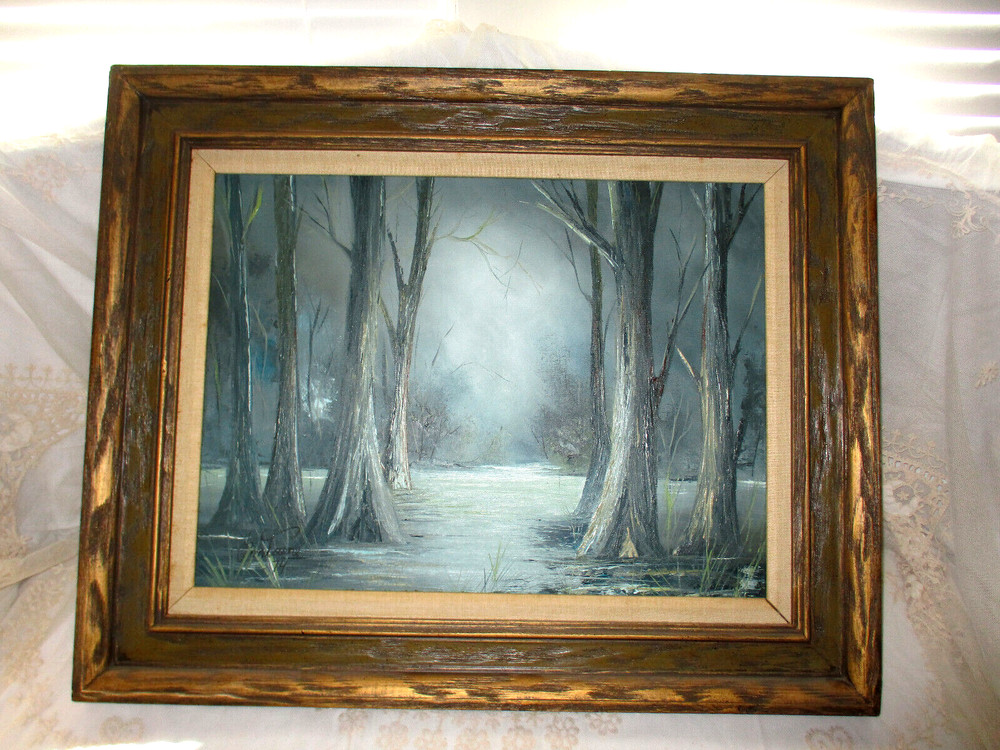 Mid Century New Orleans Artist Stan Fontaine Original Oil Painting of the Bayou