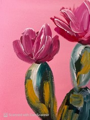 Pink Flowering Desert Cactus Original Acrylic Painting 11×14 Signed Canvas Art