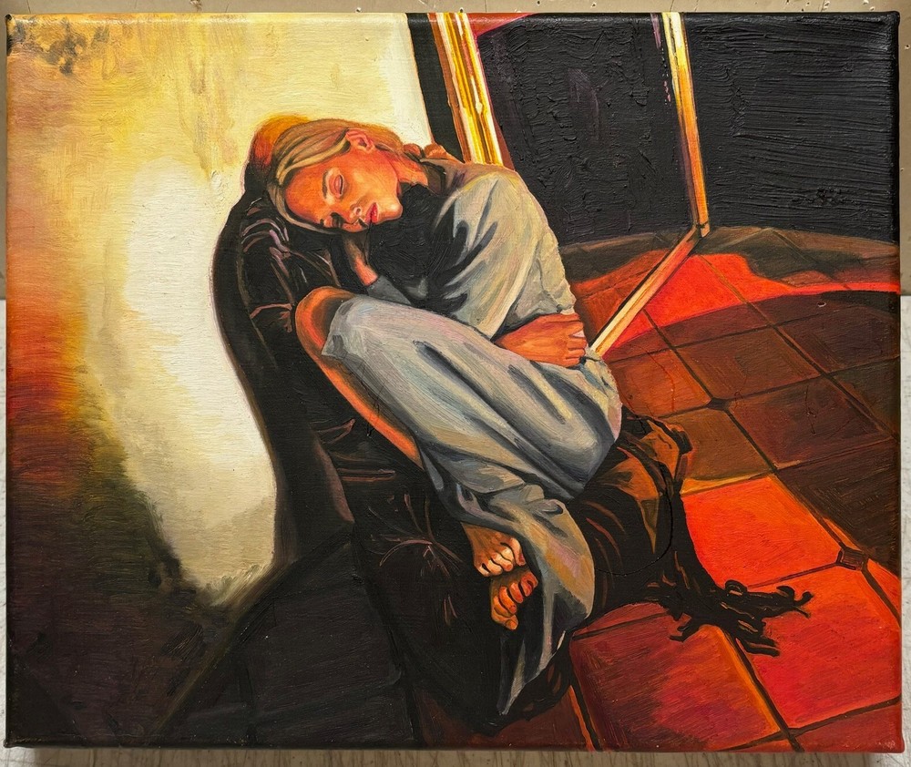Original PIOT BREHMER ‚Woman Sleeping‘ CONTEMPORARY GERMAN REALISM Oil Painting