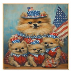 Patriotic Pomeranian Dog Family Canvas Wall Art July 4th Decor