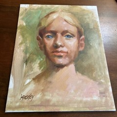 Outsider Art Portraiture Blond Blue Eyes Signed iGraeley Original 14 x 11