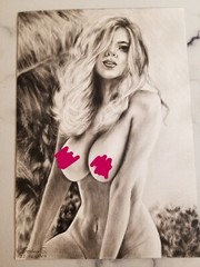 original painting А4 artwork realism oil dry brush female nude Signed