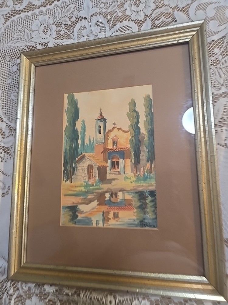 Impressionist Mexican City Church Oil Painting Signed Manuel Reina Framed 9″x 6″