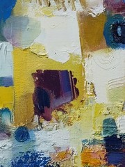 Original oil painting 12″x12″ Abstraction, Contemporary art, Blue, Yellow, Paris