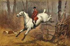 handpainted oil painting English Fox hunter with horse and hound dog