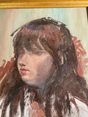 Florence J Hoopes (1894-1984) „Portrait Of Young Girl“ Oil Painting – Framed