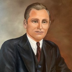 Mans portrait original oil art painting Vintage 1984 signed man in suit