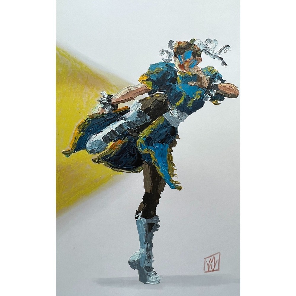 ORIGINAL Abstract Street Fighter Capcom Chun Li Palette Knife Painting Art 11×17