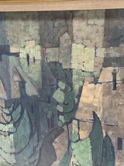 Mid Century Painting Cubist Cubism Abstract Kermit Epperson Modernist Rooftops