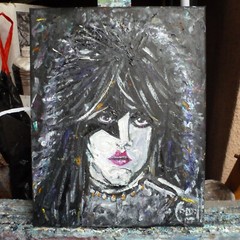 PAUL STANLEY star singer guitarist KISS painting original 8×10 signed by Crowell