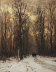 Oil painting winter landscape Along-a-Forest-Path-in-Winter-Day-Louis-Apol art
