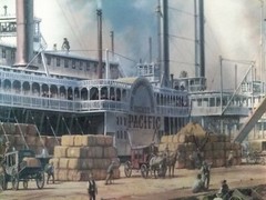 LARGE FRAMED OIL OR PRINT ON CANVAS RIVERBOAT SCENE „PACKET PACIFIC“
