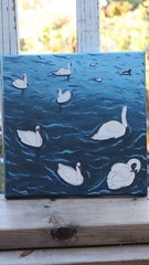 10”x10” Original Acrylic Painting Swans In Zurich Lake