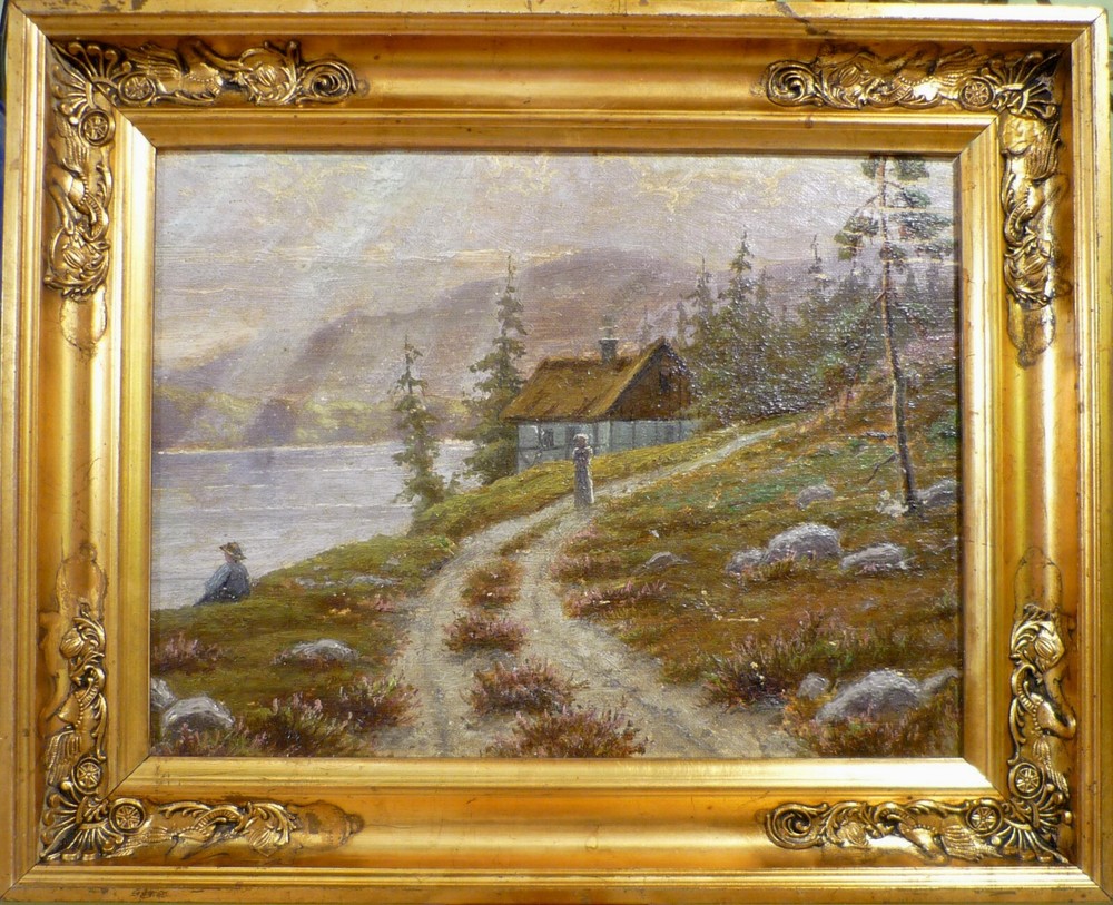 UNSIGNED! COAST LANDSCAPE WITH FIGURES. FROM LATE 19TH. CENTURY