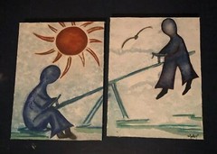 Acrylic Painting Canvas Over Wood Board 8.25 X 11 In “Seesaw”