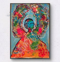 Original Abstract Strength Angel Painting 5×7 Soulful Series Whimsical Spiritual